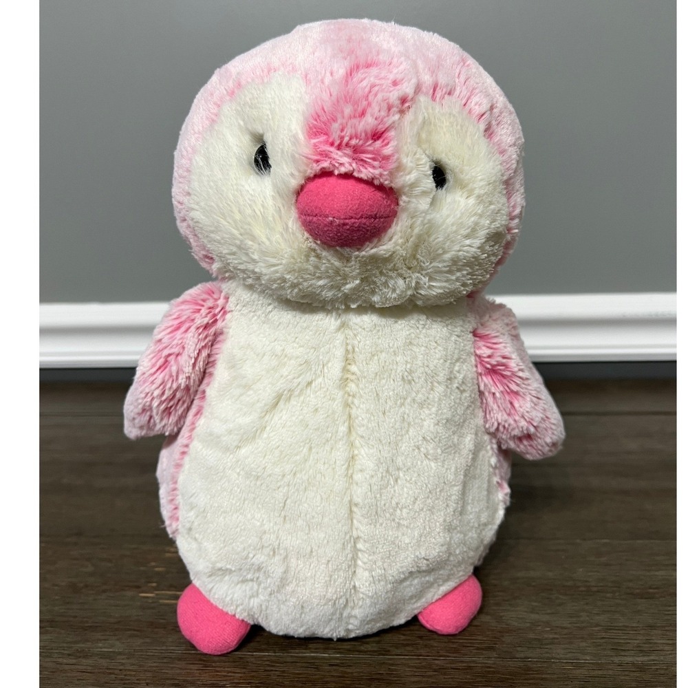 Destination Nation Pink White Pom Pom Penguin Plush Stuffed Animal Toy 10 inch